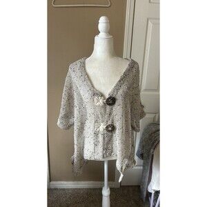 Kaktus Open Mesh Knit Womens L Brown USA 2-Button Cardigan Artsy Lagenlook Beach